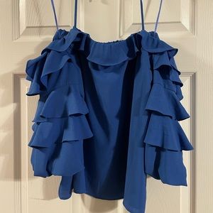 1.state Off the Shoulder Blue Top Ruffle Sleeves